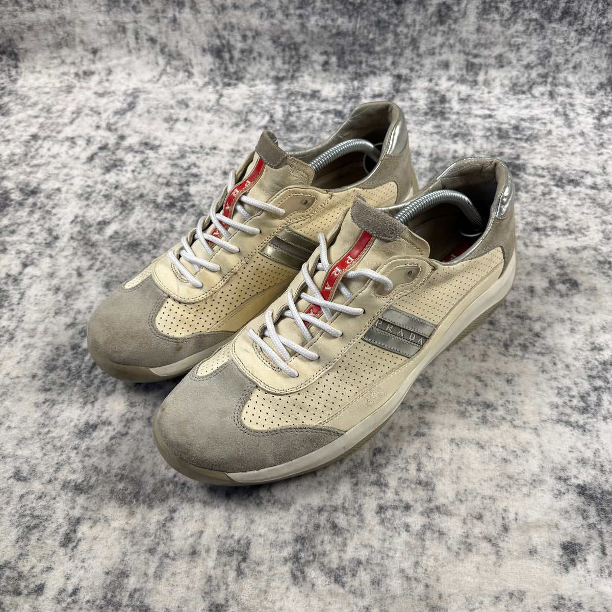 Vintage 2000s Prada Sport Cream & Grey Leather Sneakers