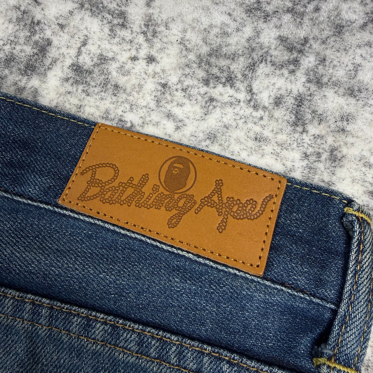 BAPE A Bathing Ape 2008 Type-05 Camo Patch Distressed Denim Jeans