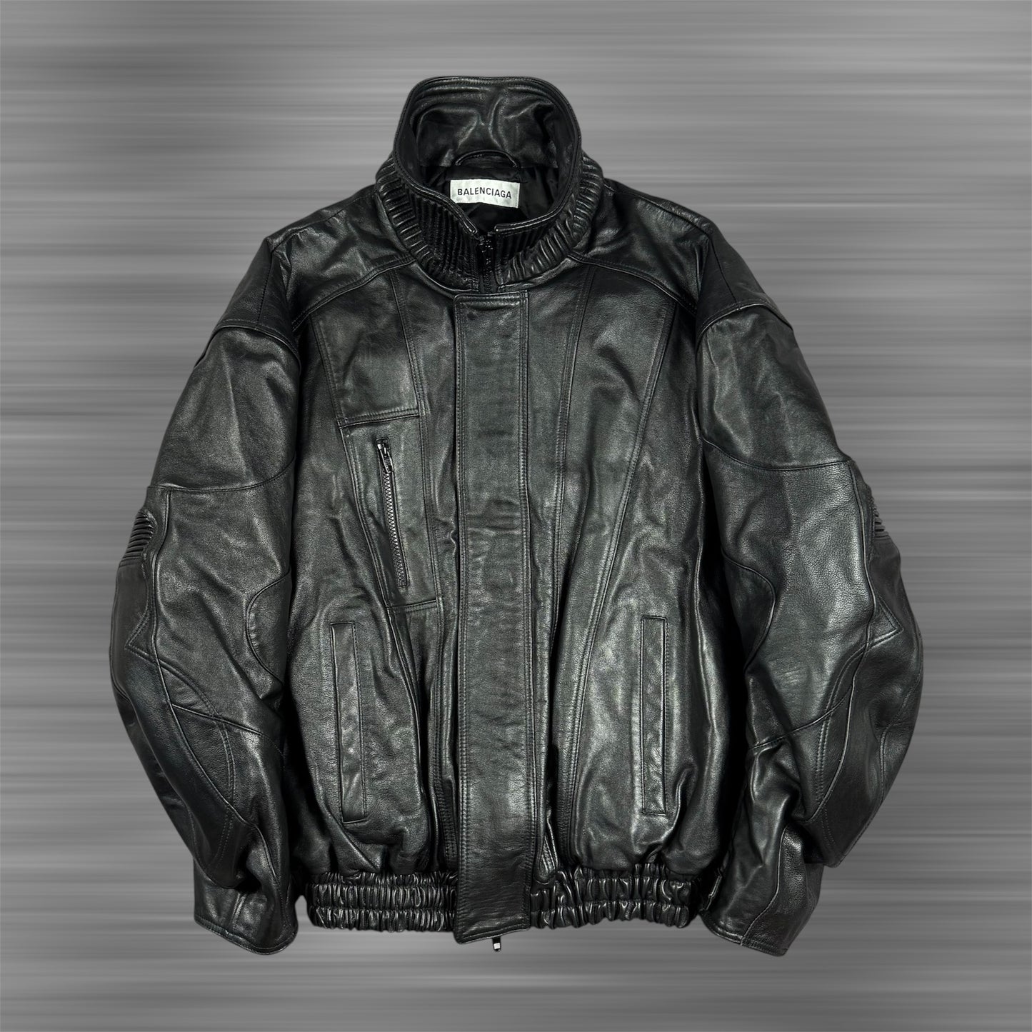 Balenciaga SS23 Leather Interlock Logo Biker Jacket