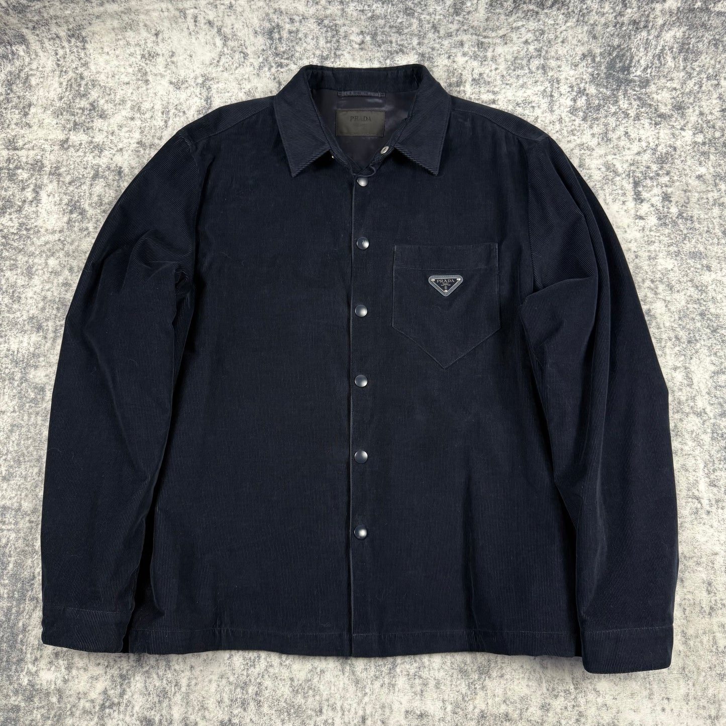 Prada Corduroy Logo Snap Button Up ‘Navy’ Shirt Jacket