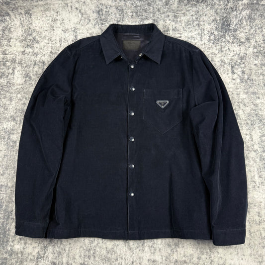 Prada Corduroy Logo Snap Button Up ‘Navy’ Shirt Jacket