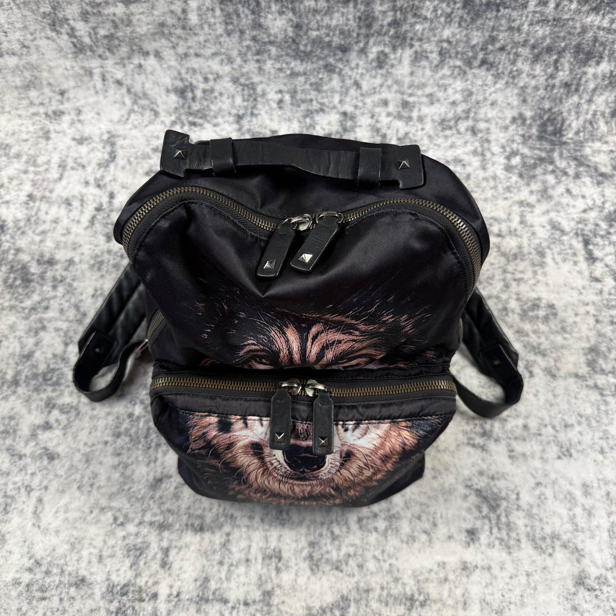 Valentino 2010s Garavani Wolf Print Rockstud Backpack