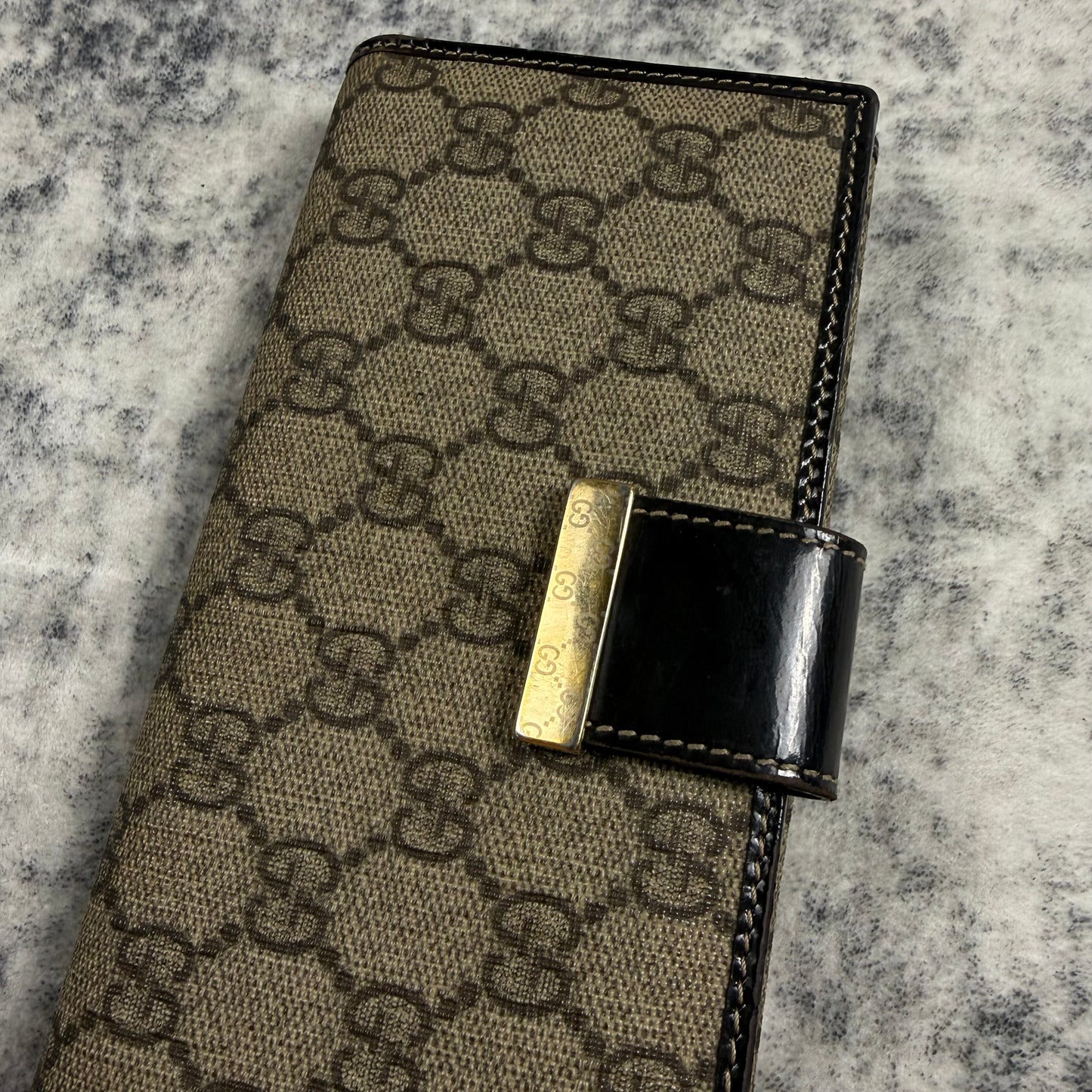 Gucci Vintage GG Supreme Canvas Continental  ʼBlack/BrownʼLong Wallet