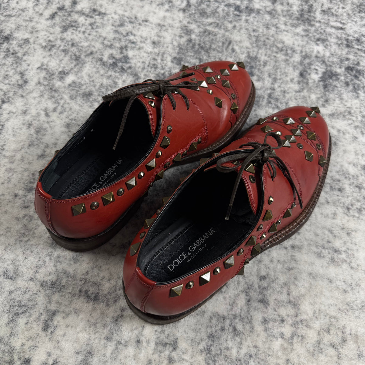 DOLCE & GABBANA Studded Crystals Leather Derby ‘Red’ Shoes