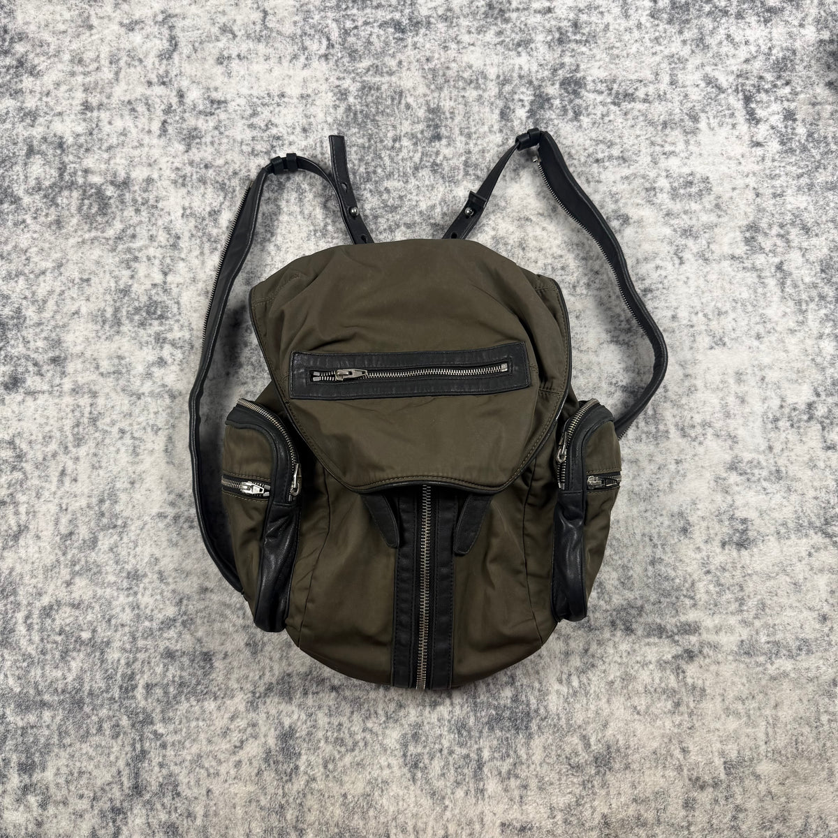 Alexander Wang Olive Green Nylon Leather Multi-Zip Backpack