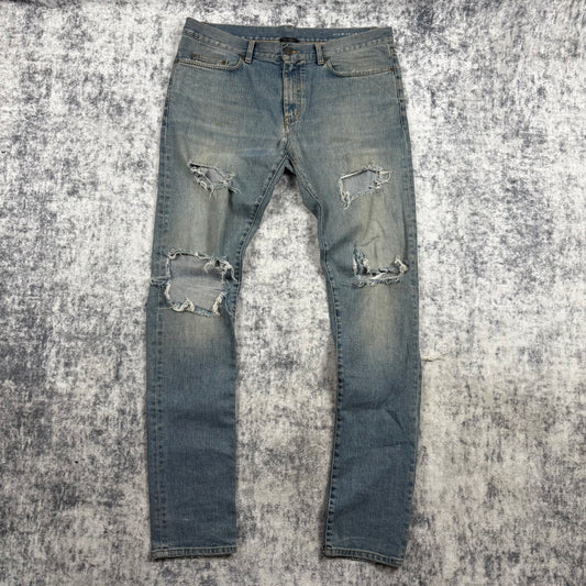 Saint Laurent Paris D02 Distressed Denim Jeans – Hedi Era