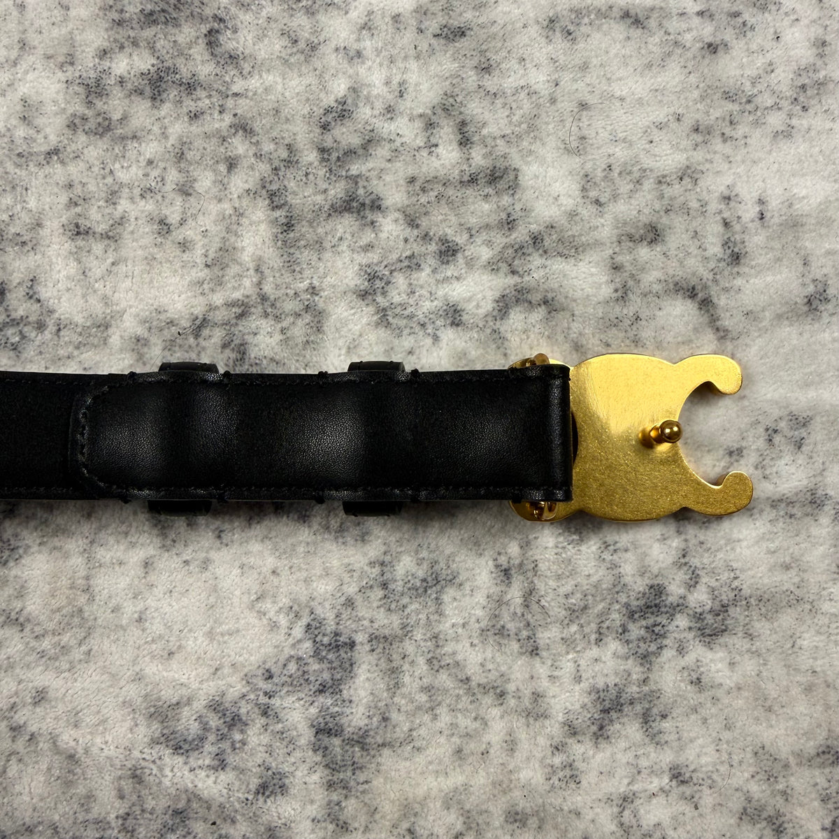 Celine Triomphe Gold Buckle Black Leather Belt