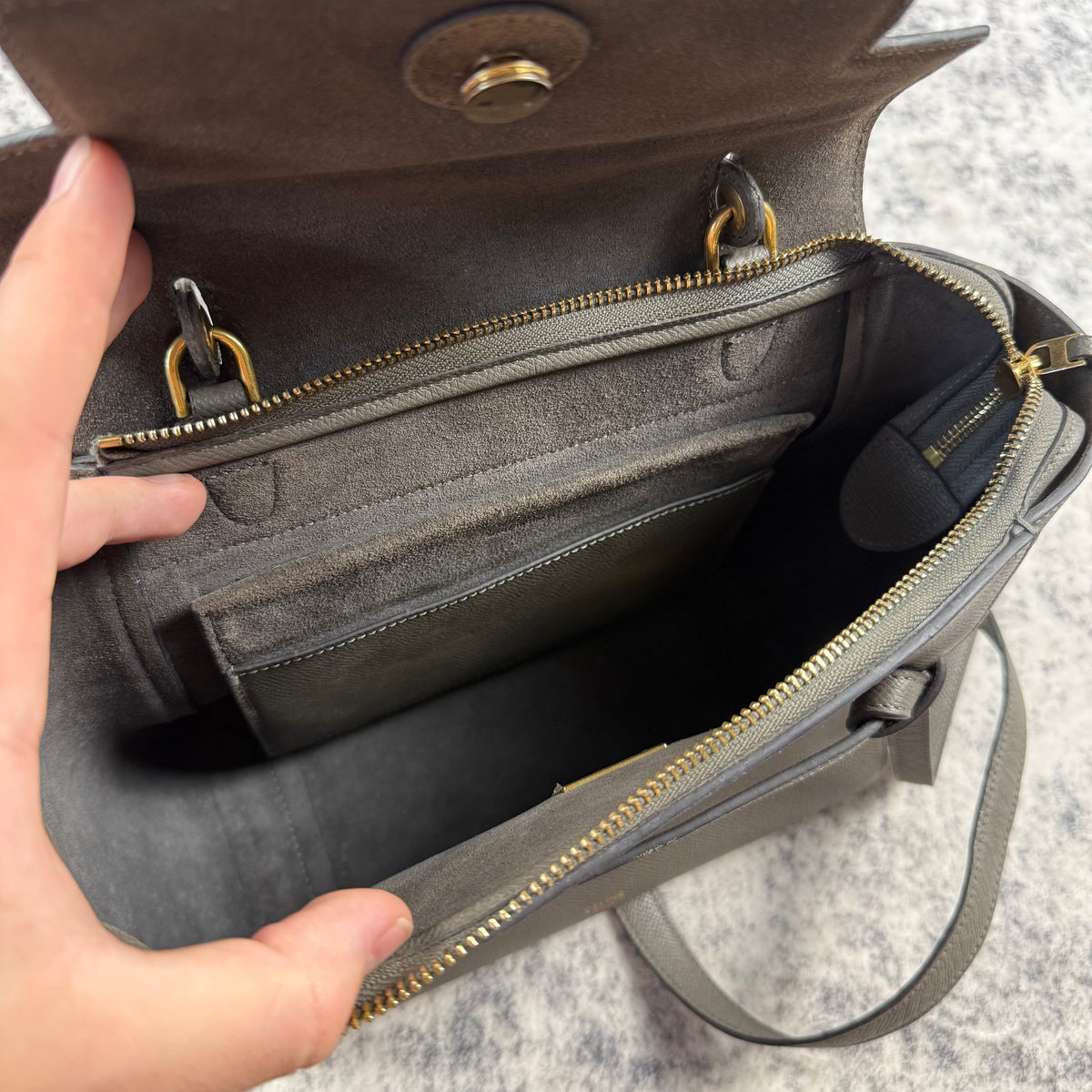 Celine Micro Belt Bag in Grey Grained Calfskin