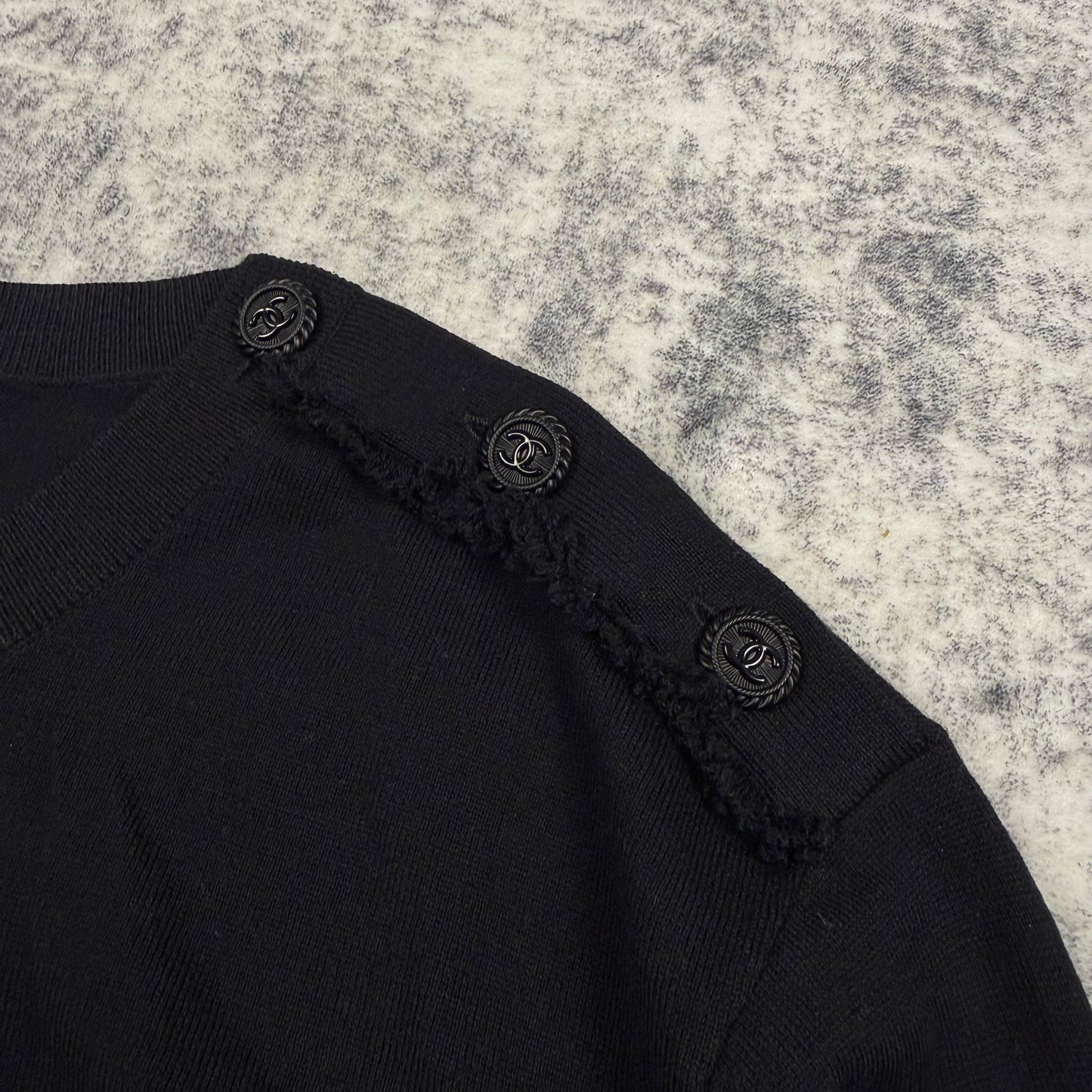 Chanel Uniform CC Button Shoulder Wool Blend Knit Long Sleeve