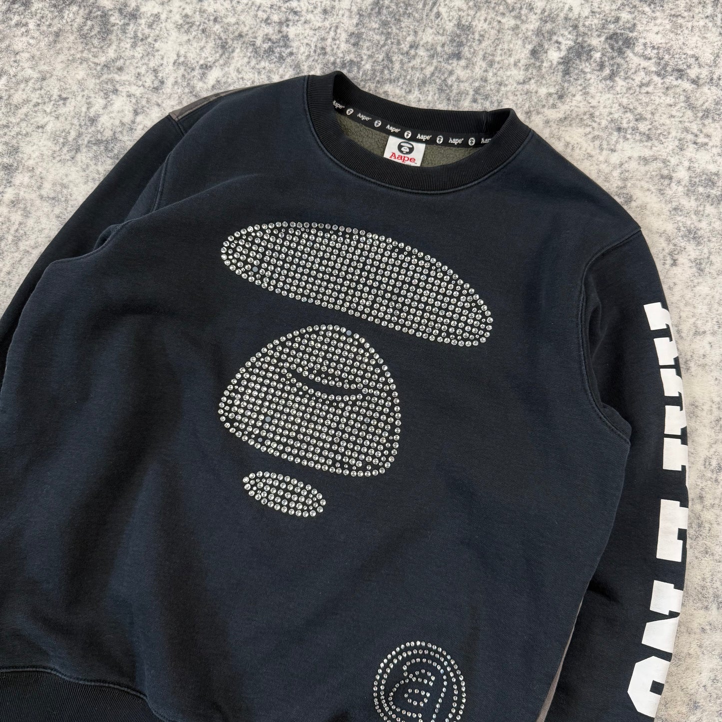AAPE by A Bathing Ape Rhinestone Moon Face ʼBlack’ Crewneck