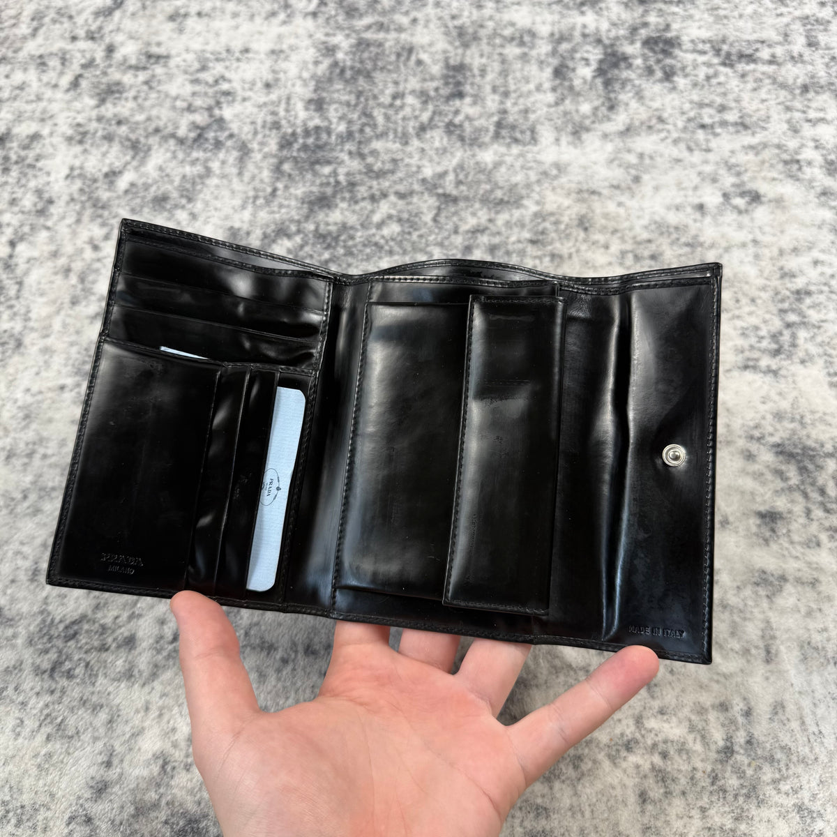 Vintage 1997 Prada Black Spazzolato Leather Wallet
