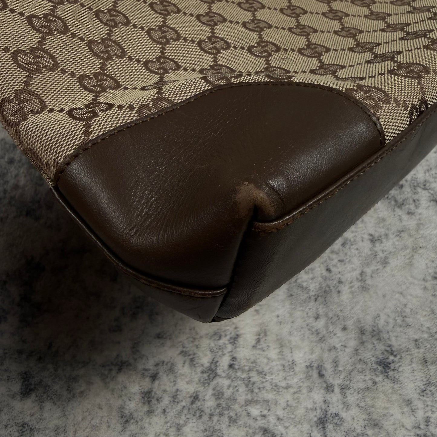 Gucci GG Canvas Hobo Bag Brown Leather Trim