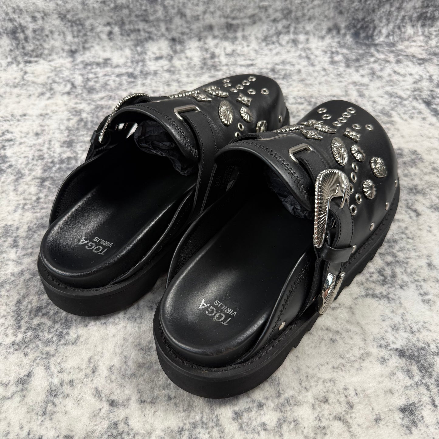 Toga Virilis Eyelet Metal Sabot Slip-On ‘Black’ Loafers