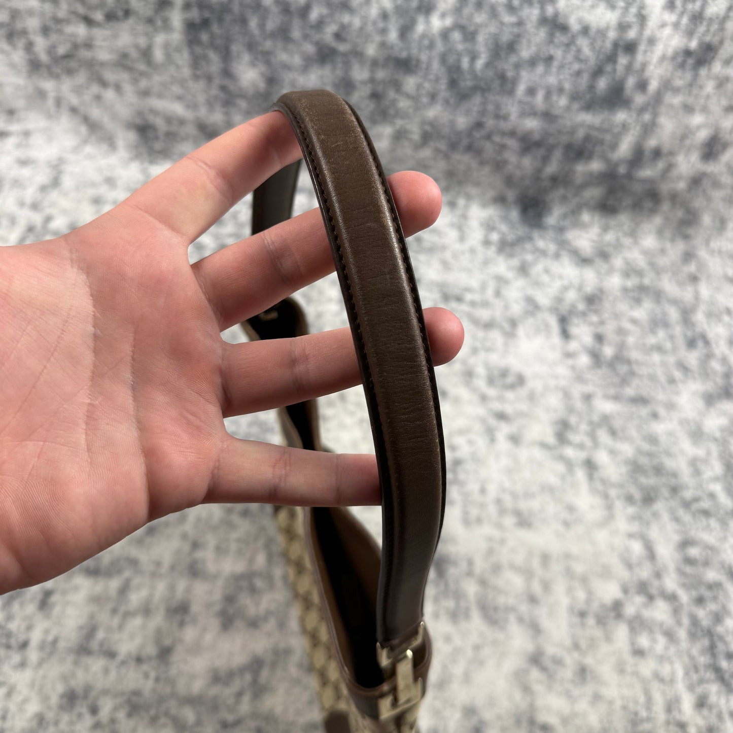 Gucci GG Canvas Hobo Bag Brown Leather Trim
