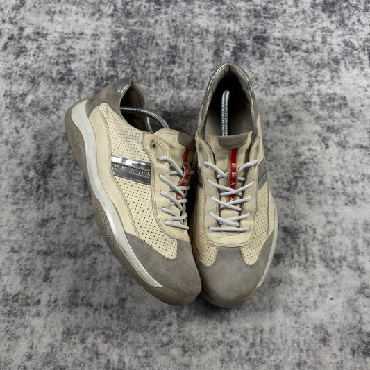 Vintage 2000s Prada Sport Cream & Grey Leather Sneakers