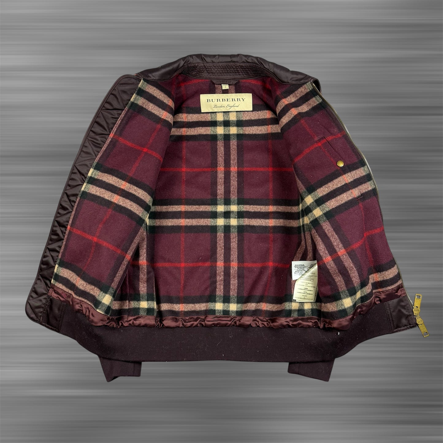 Burberry Satin Bomber Jacket with Check Undercollar