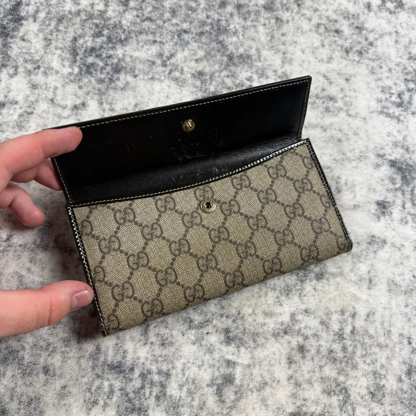 Gucci Vintage GG Supreme Canvas Continental  ʼBlack/BrownʼLong Wallet
