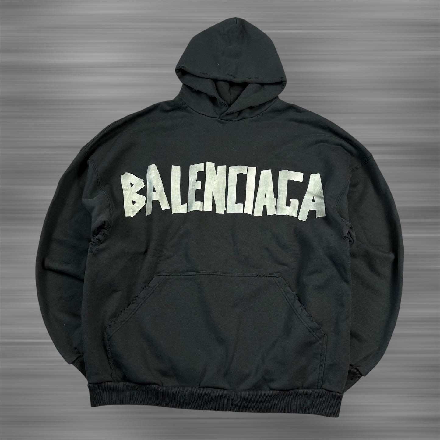 Balenciaga Tape Type Logo Distressed Hoodie