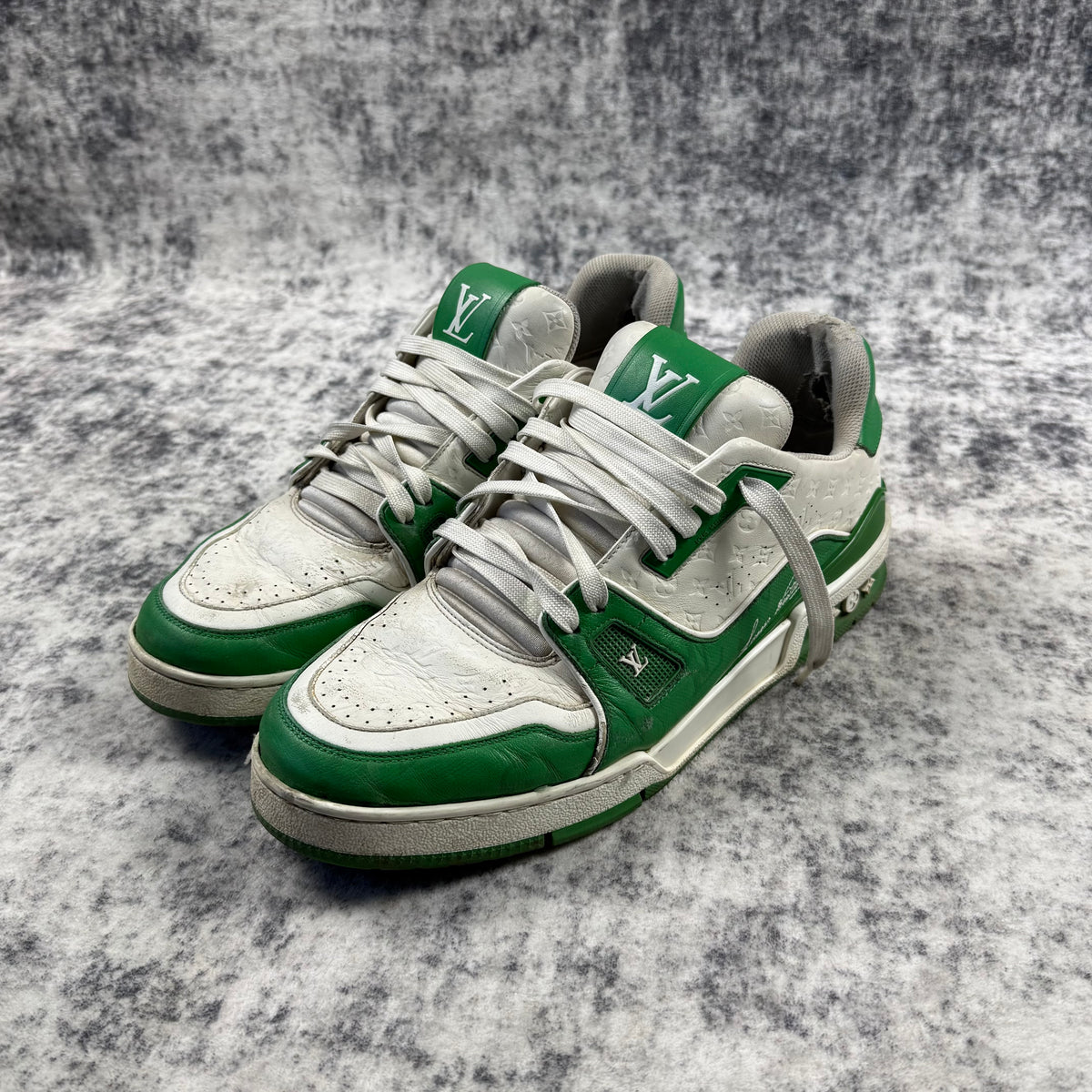 Louis Vuitton by Virgil Abloh Green & White LV Trainer Sneakers