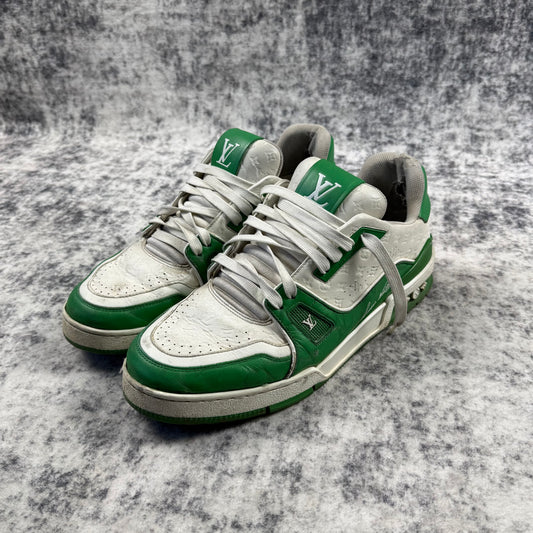 Louis Vuitton by Virgil Abloh Green & White LV Trainer Sneakers
