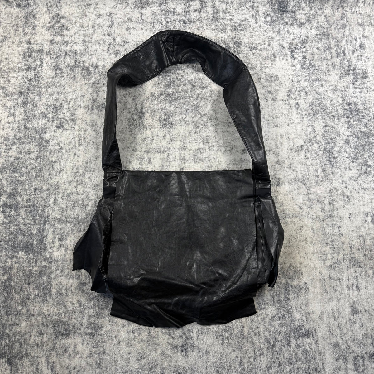 Yasuyuki Ishii Oversized Black Leather Messenger Shoulder Bag