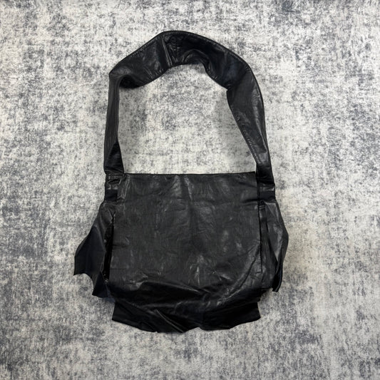 Yasuyuki Ishii Oversized Black Leather Messenger Shoulder Bag