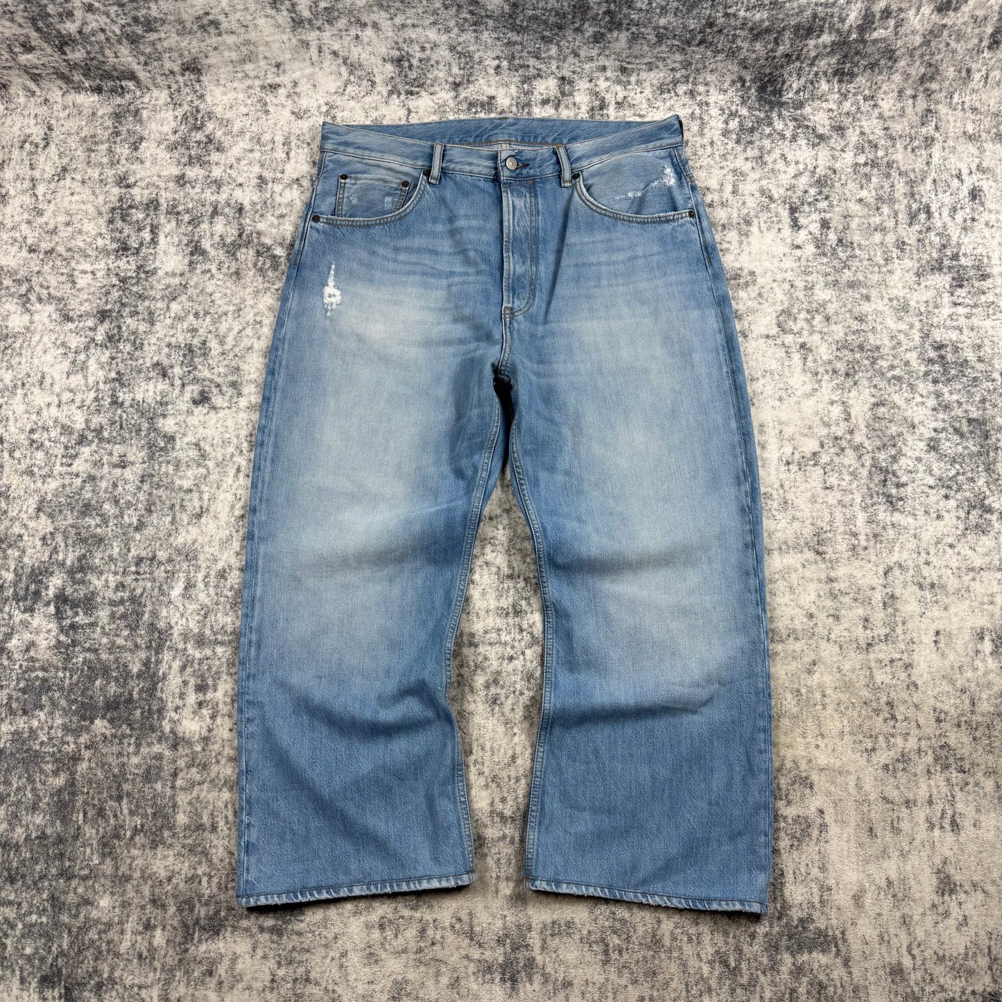 Acne Studios Wide-Leg Distressed Jeans In Light Blue Denim