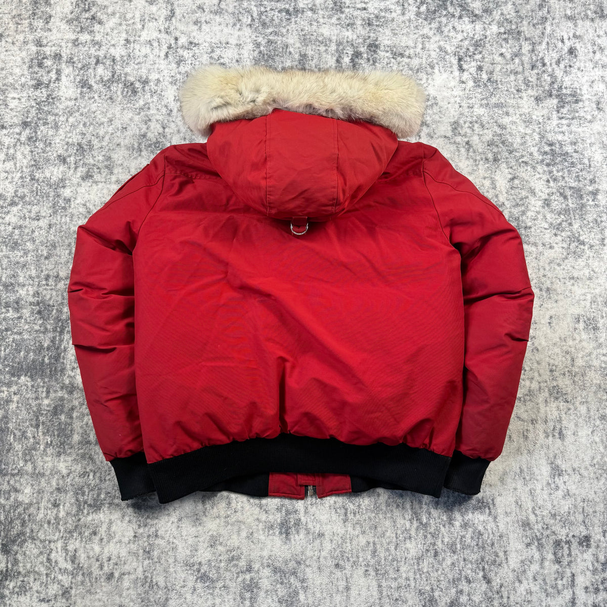 Moose Knuckles Red Down-Filled Fur Hood Bomber Jacket