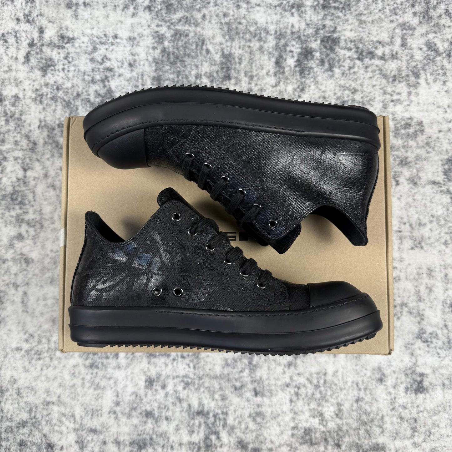 Rick Owens DRKSHDW Black Foil Denim Low Shoes