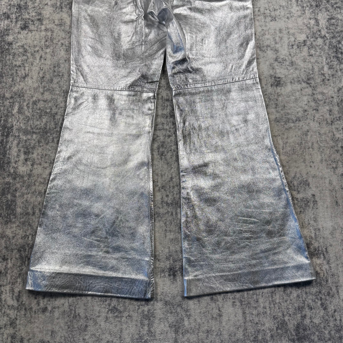 Gucci Metallic Silver Lambskin Leather Flared Pants