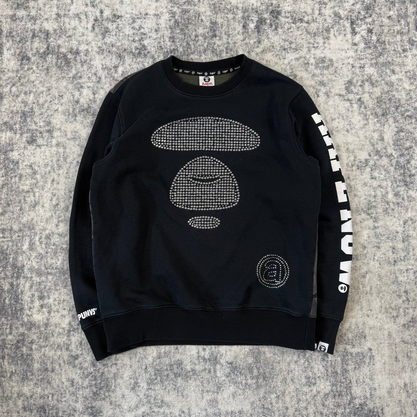 AAPE by A Bathing Ape Rhinestone Moon Face ʼBlack’ Crewneck
