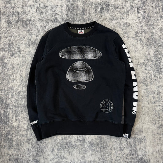 AAPE by A Bathing Ape Rhinestone Moon Face ʼBlack’ Crewneck