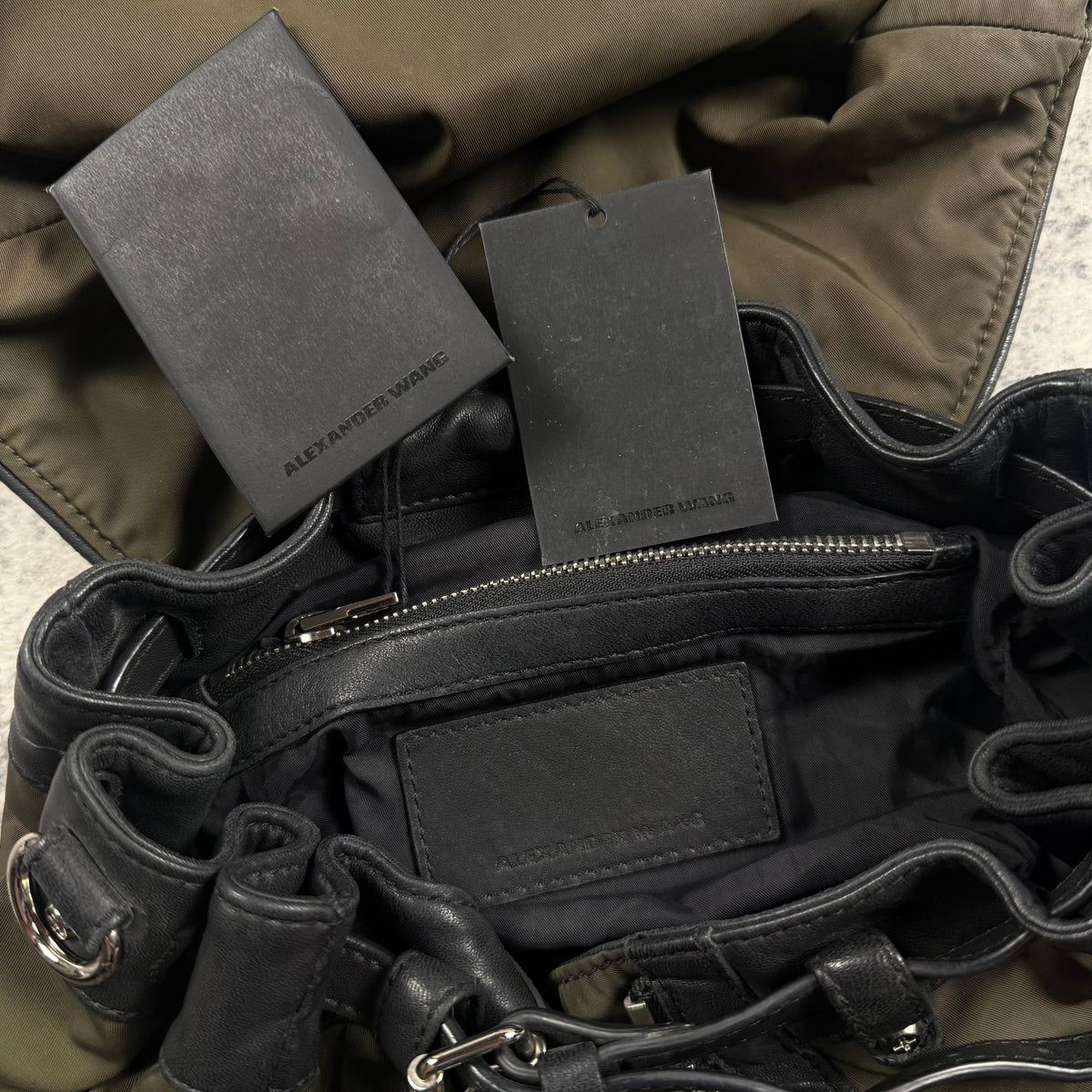 Alexander Wang Olive Green Nylon Leather Multi-Zip Backpack