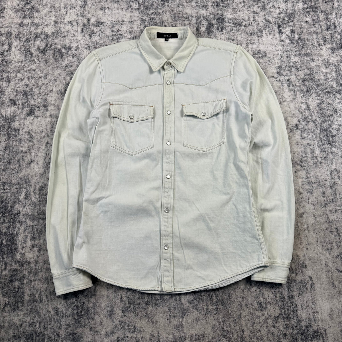 Gucci Washed Denim Western Pearl Snap Shirt