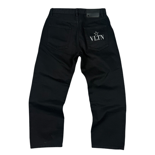 Valentino VLTN Logo Print Washed Denim ‘Black’ Straight Jeans