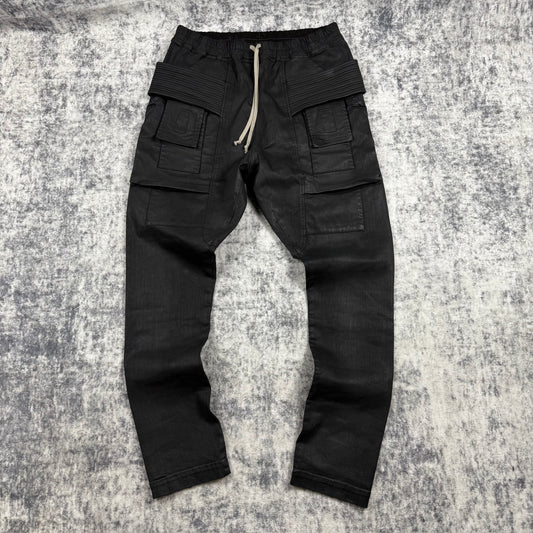 Rick Owens DRKSHDW Waxed Black ‘Creatch’ Cargo Pants