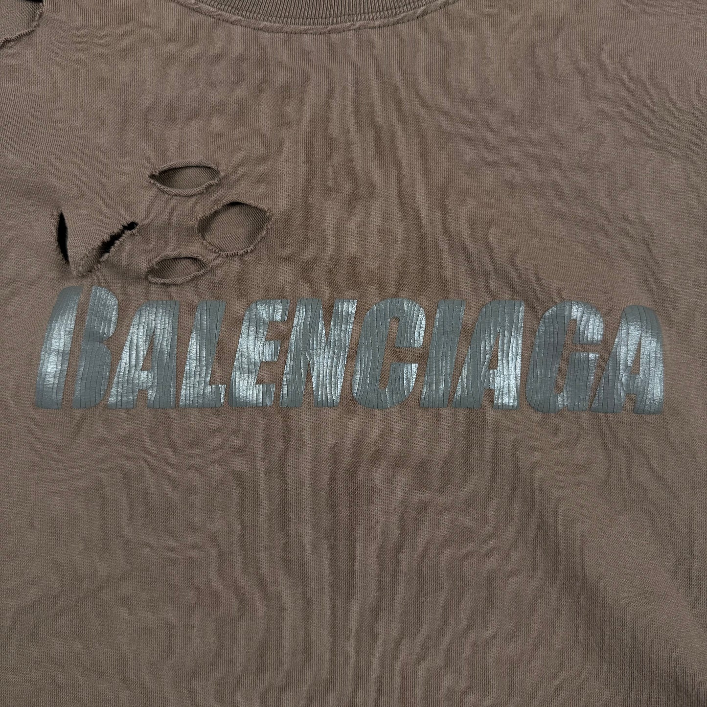 Balenciaga Distressed Logo Print ‘Brown’ T-Shirt