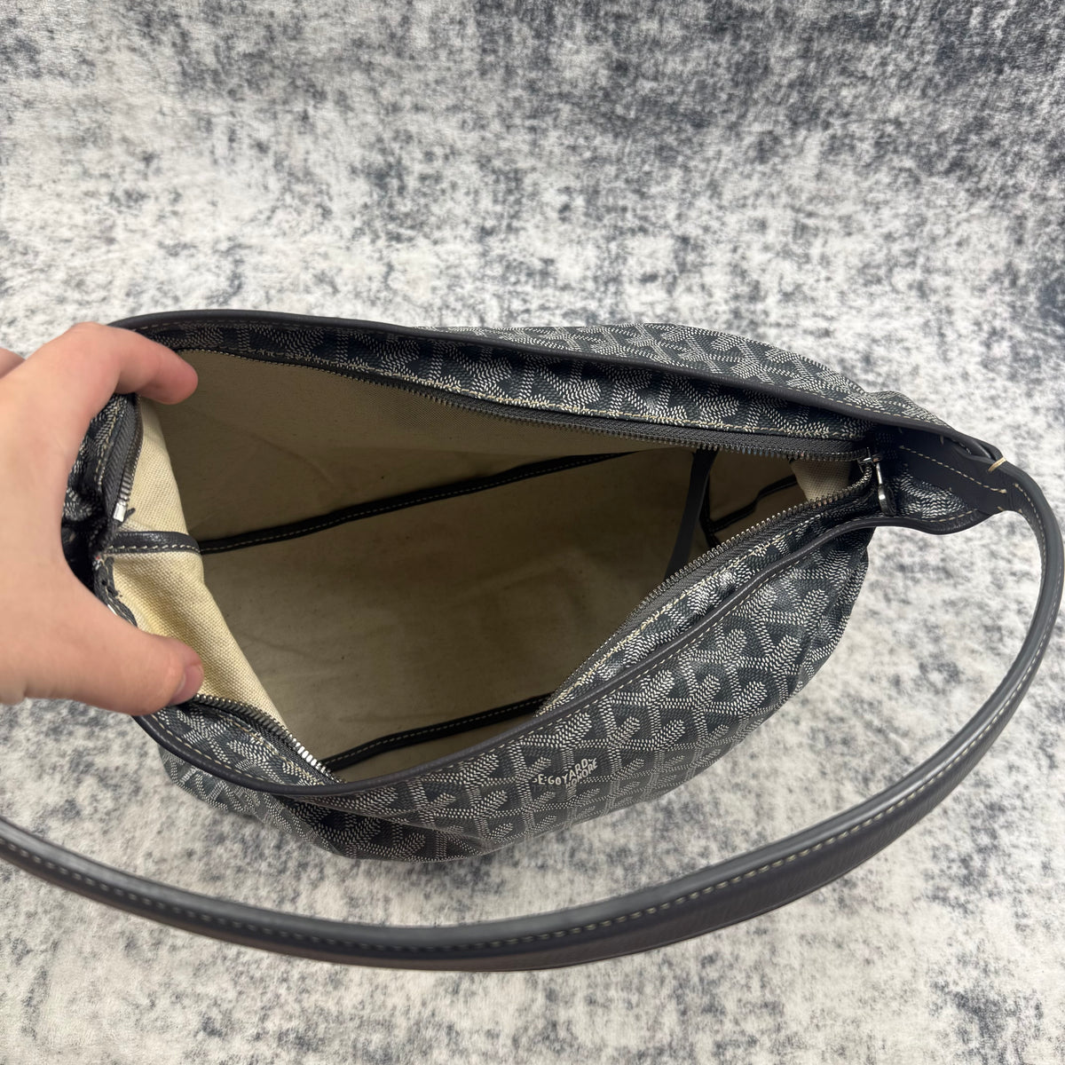 Goyard Grey Goyardine Canvas Hobo Shoulder Bag