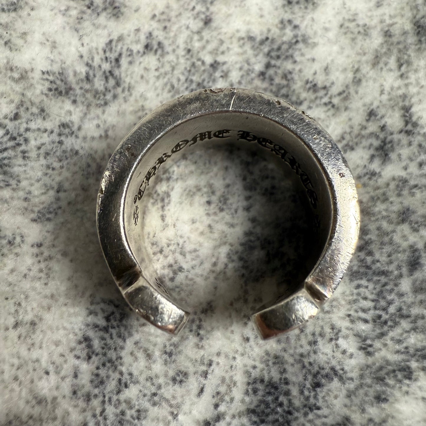 Chrome Hearts Large Scroll Label Silver Ring
