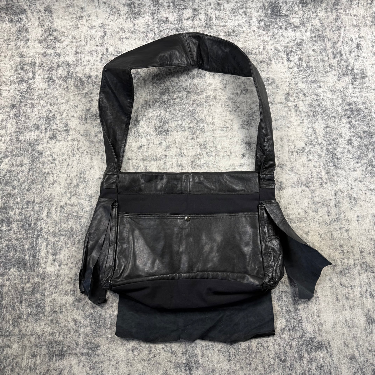 Yasuyuki Ishii Oversized Black Leather Messenger Shoulder Bag