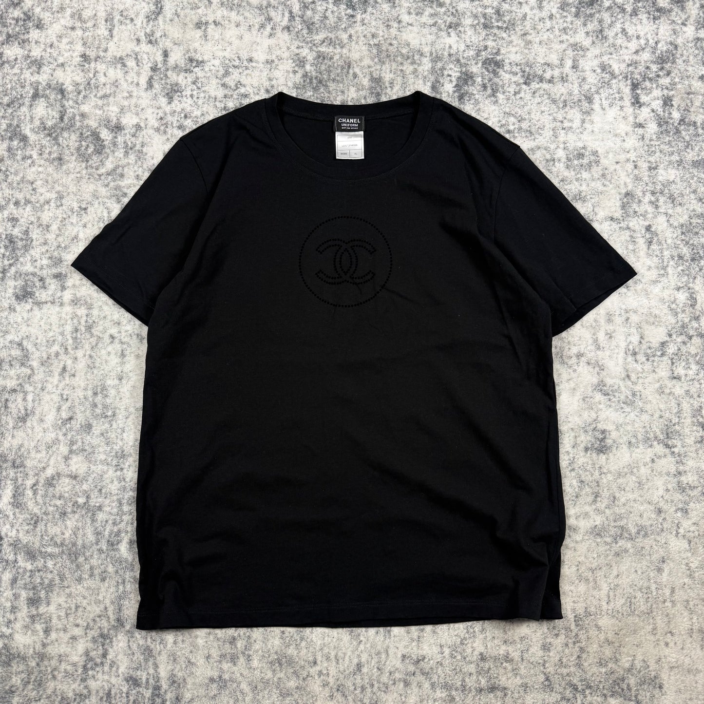 Chanel Uniform Black Flocked CC Logo T-Shirt