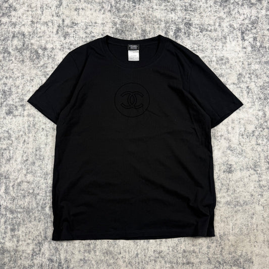 Chanel Uniform Black Flocked CC Logo T-Shirt