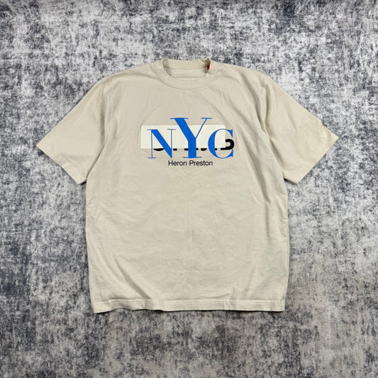 HERON PRESTON Nyc Censored T-Shirt In Ivory Blue