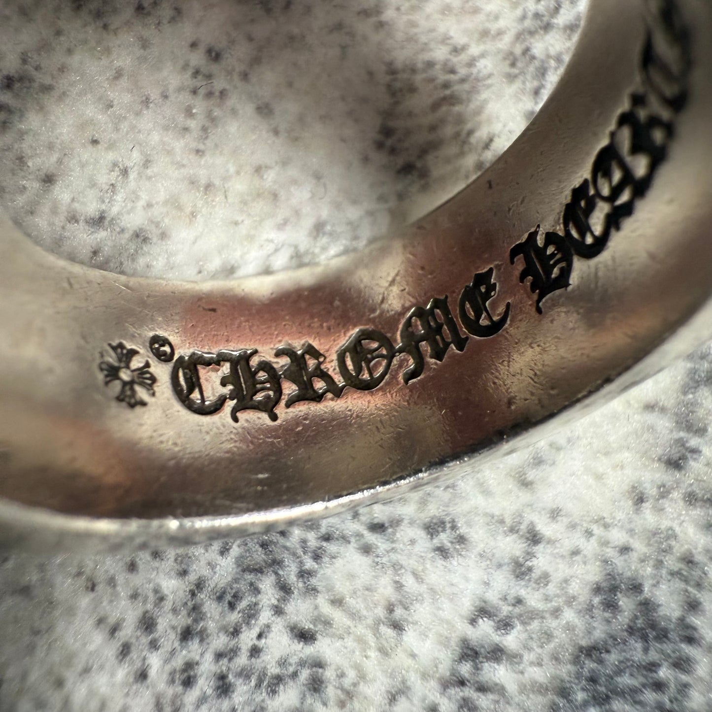 Chrome Hearts Large Scroll Label Silver Ring