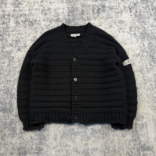 Maison Margiela MM6 Black Distressed Striped Knit Cardigan