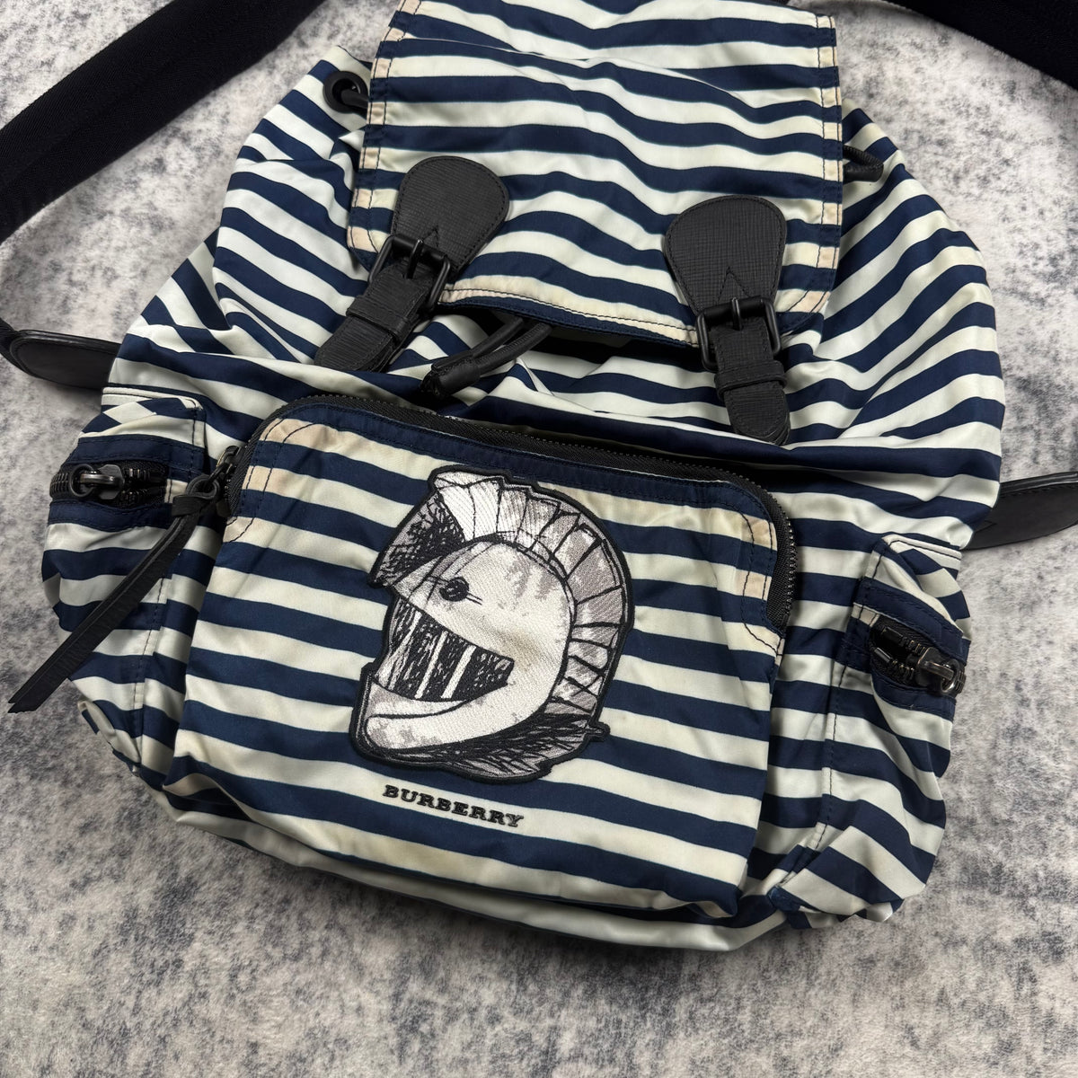 Burberry Striped Knight Embroidered Nylon Backpack
