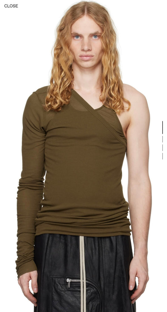 Rick Owens Porterville Asymmetric One-Shoulder Ribbed Top