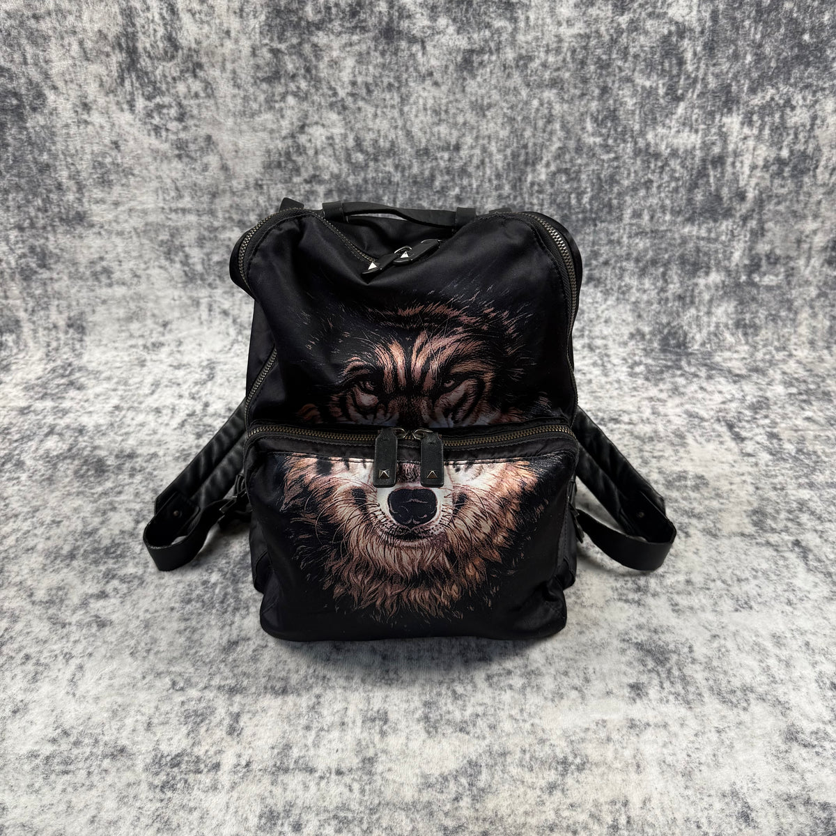 Valentino 2010s Garavani Wolf Print Rockstud Backpack