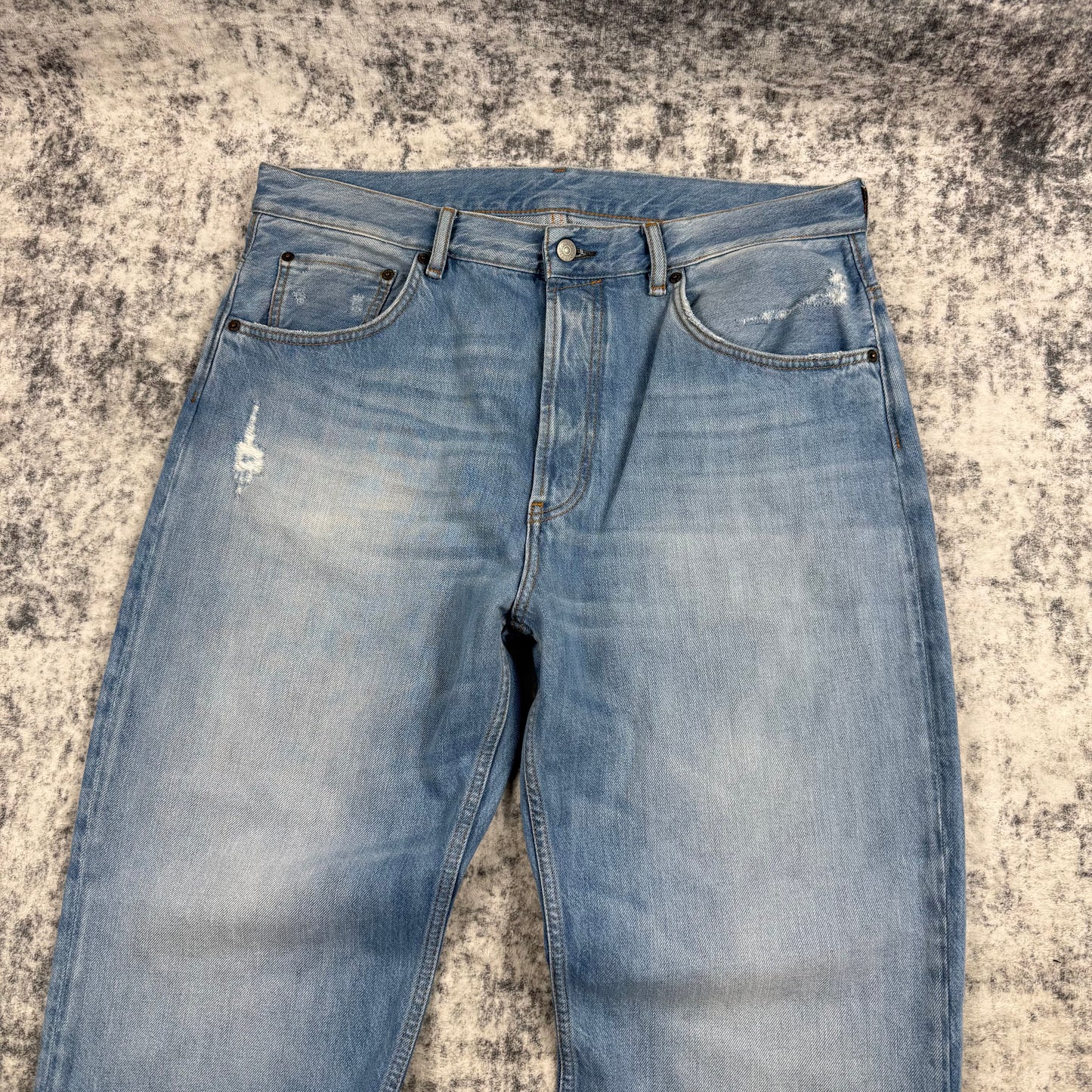 Acne Studios Wide-Leg Distressed Jeans In Light Blue Denim