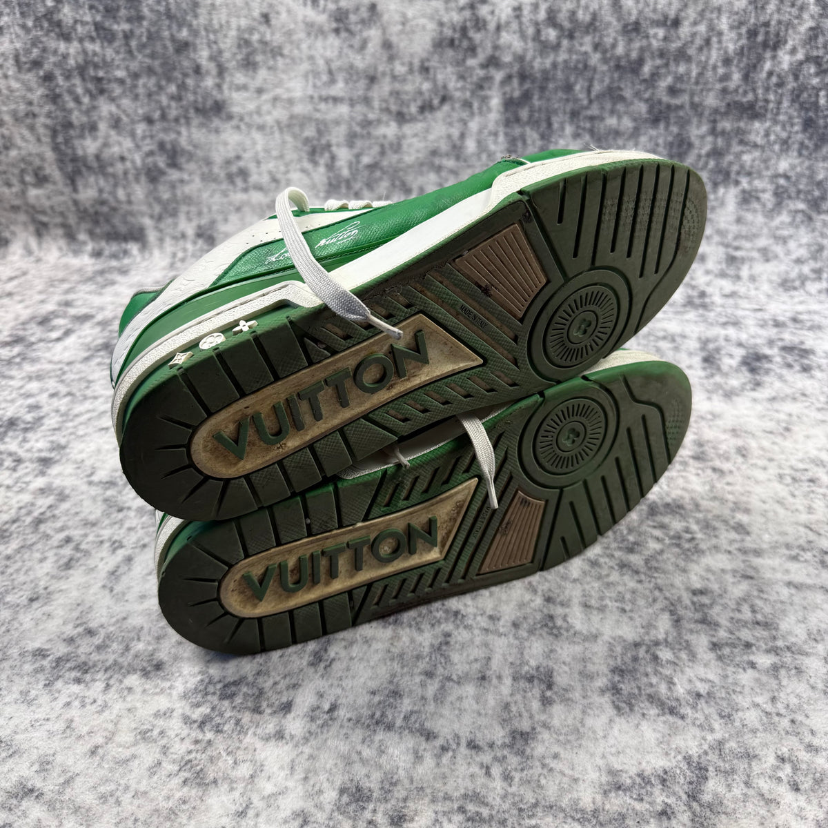 Louis Vuitton by Virgil Abloh Green & White LV Trainer Sneakers